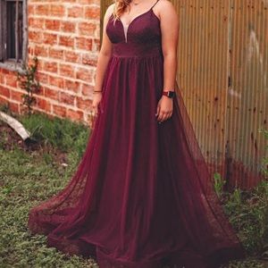Wine red prom dress